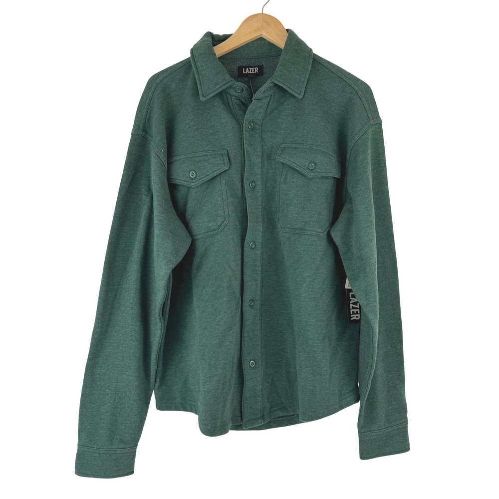 LAZER Mens Relaxed Fit Fleece Shirt Jacket Deep Emerald ML71219 Green Shacket L - Picture 2 of 14